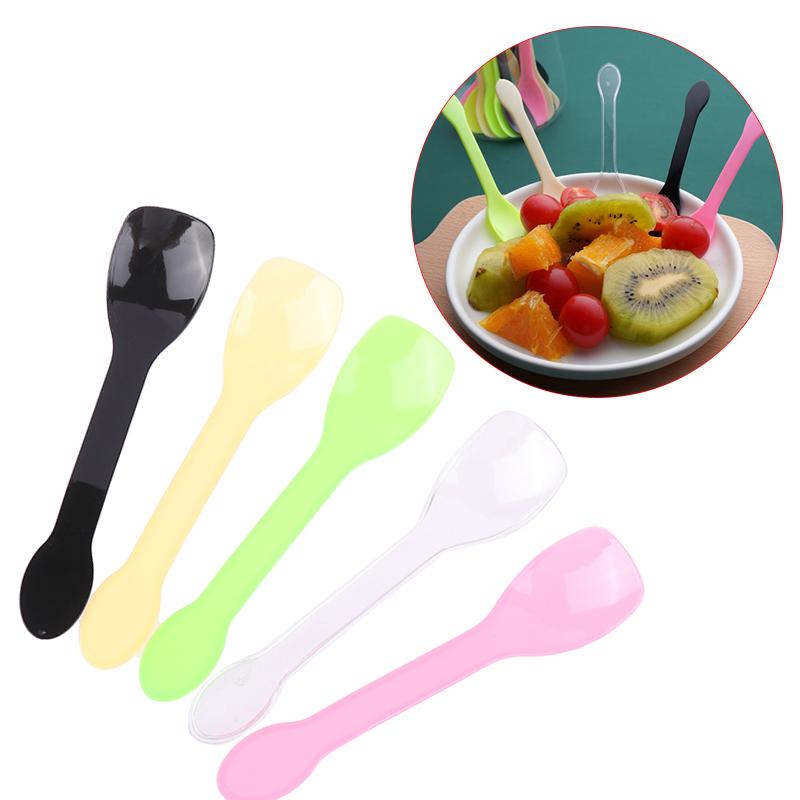 100Pcs Mini Yellow Black Pink Transparent Plastic Spoons Disposable Flatware Spoons For Jelly Ice Cream Dessert Appetizer