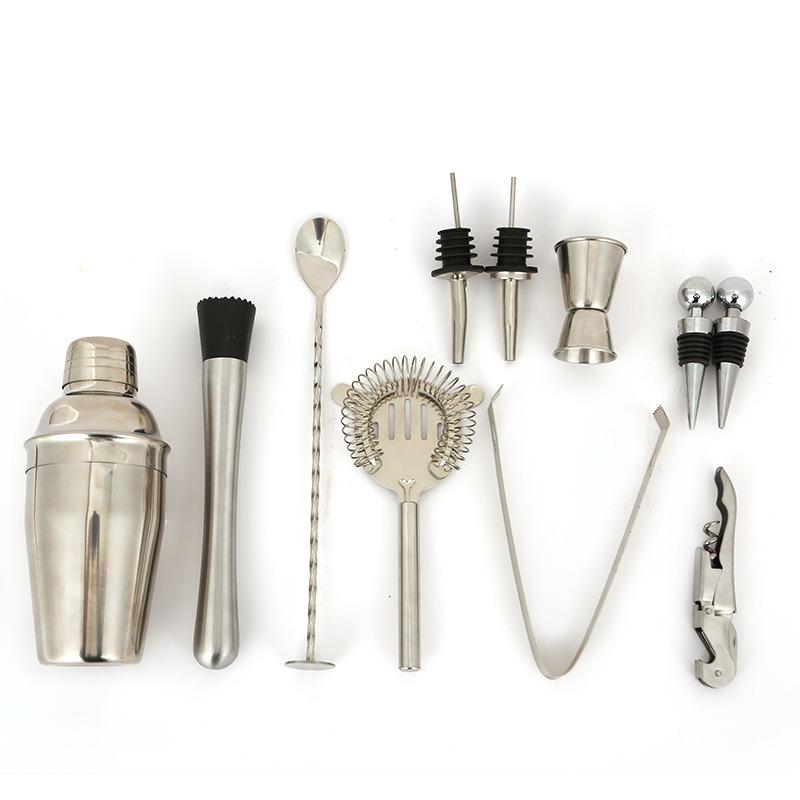 10-piece Stainless Steel Cocktail Shaker Set with Bamboo Stand