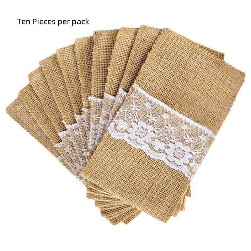 Žádaný lněný příborový sáček s krajkou na Vánoce, svatby a večírky