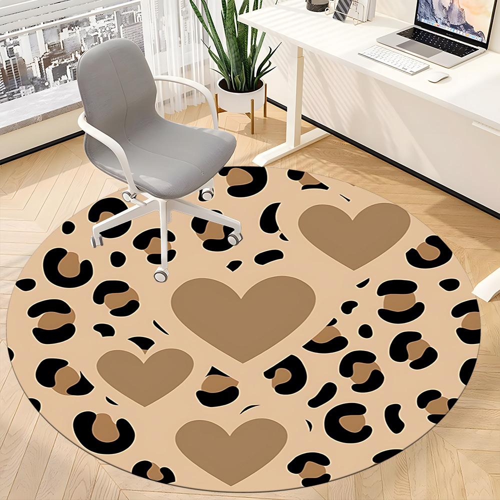1pc Leopard Print Carpet, Round Non Slip Durable Large Size Office Carpet, Suitable for Office