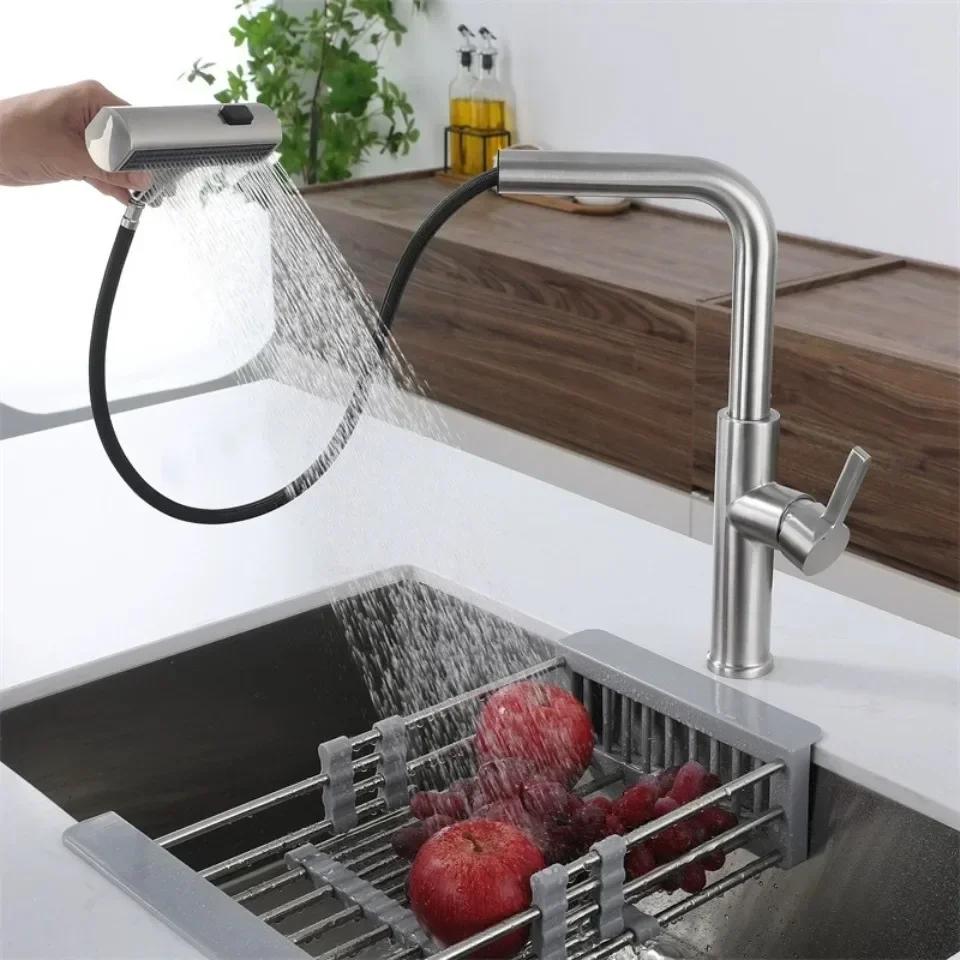 Robinet d'évier multifonctionnel pour la maison, robinet de cuisine universel à tirette pour eau froide et eau froide, robinet de lavabo de cuisine moderne