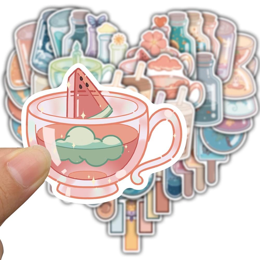 50PCS Ins Style Bottle Stickers Skateboard Laptop Art Picture Living Coffee Phone Coffee Decoration Luggage Case Art Sticker