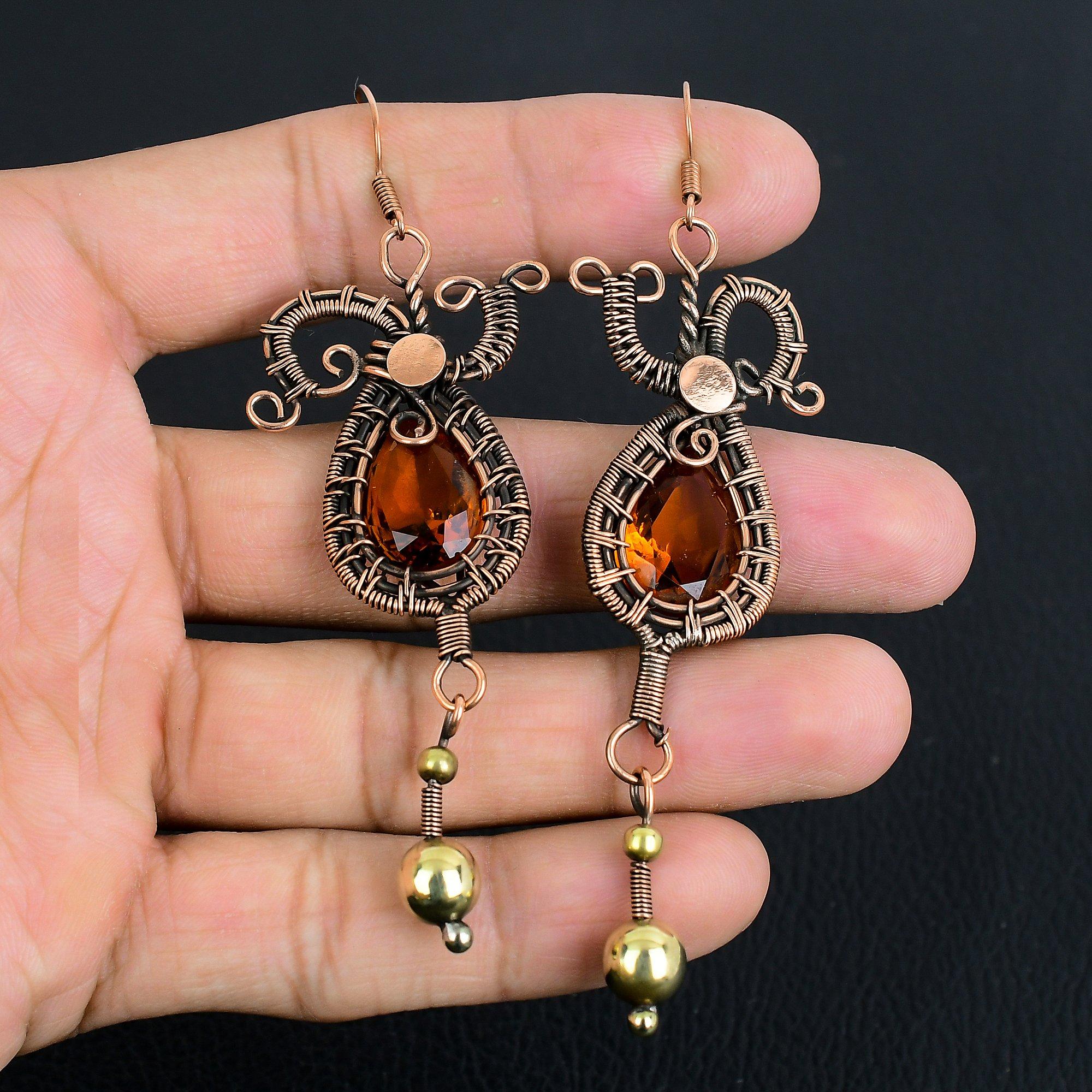 

Honey Topaz Jewelry, 999 Copper Wire Wrapped Earrings, Handmade Gemstone Jewelry Earrings For Memorial Day