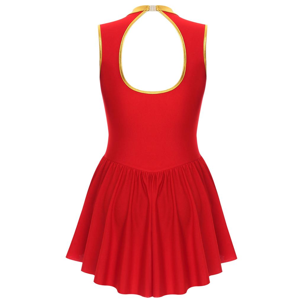 Women's Circus Ringmaster Halloween Costume Sleeveless Skirted Leotard Showman Jumpsuit