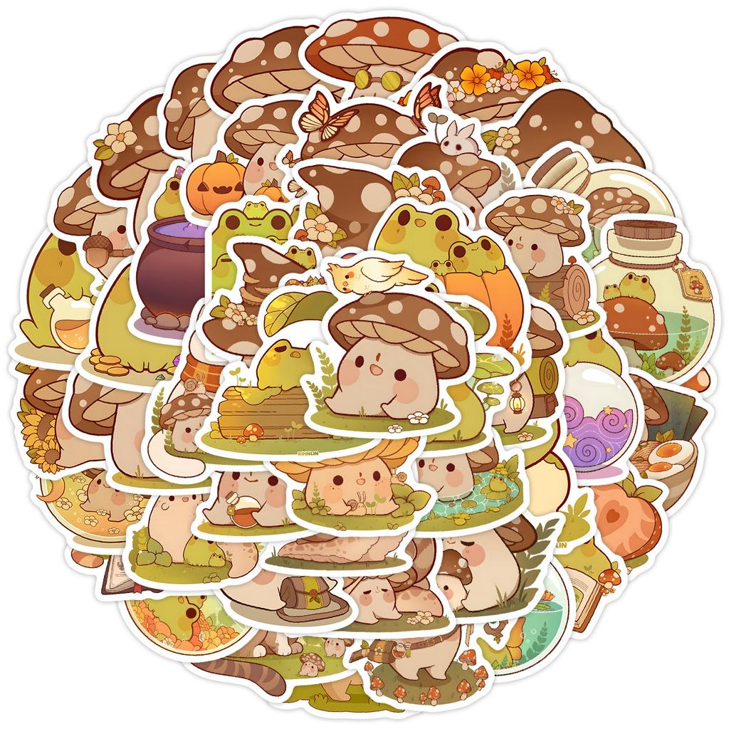 50 Cartoon Frogs and Mushrooms Doodle Stickers Creative Cartoon Stickers Mobile Phone Computer Waterproof Decorative Stickers