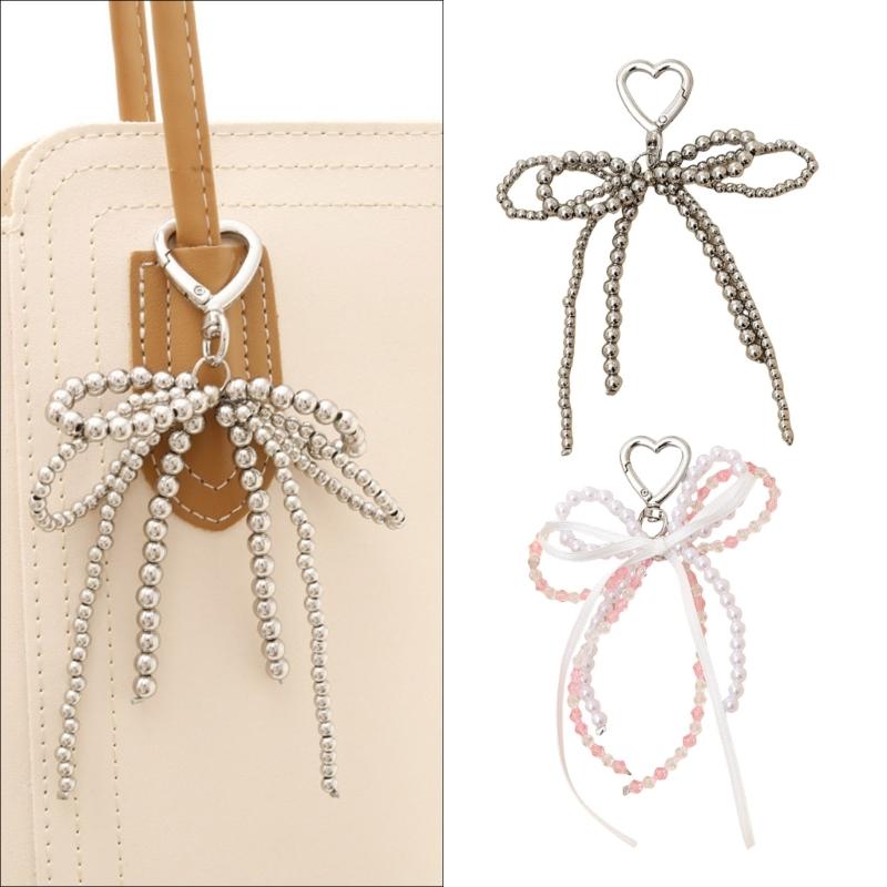 Stylish Ribbon Bowknot Backpack Keyring Fashionable Keychain Fashionable Beaded Charm Pendant Accessory Gift for Women