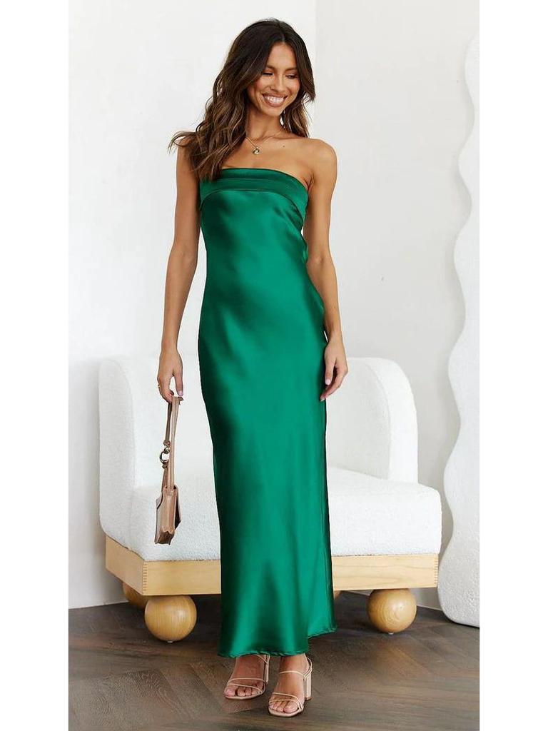 European & American 2025 Spring/Summer Satin Backless Tube Dress for Women.