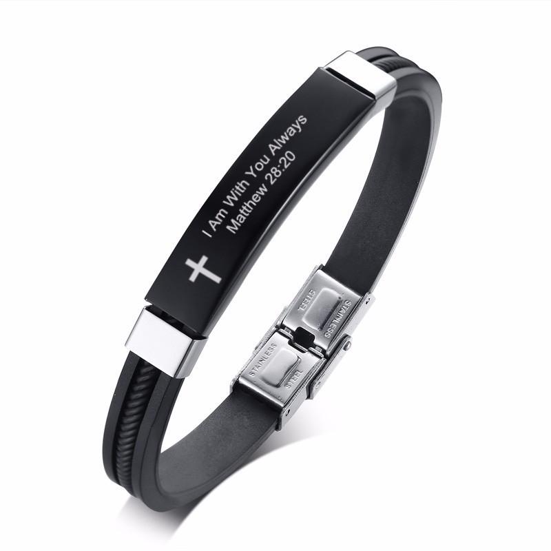 Vnox Cross Bible Verse Quotes Bracelets for Men Soft Silicone Bangle Comfort Wear Male Jesus Christ Faith Prayer Pulseira