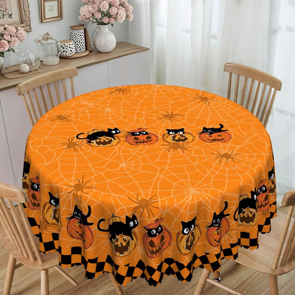 1 Orange Background Tablecloth, Spider Print Halloween Theme Tablecloth, Suitable For Restaurant Kitchens