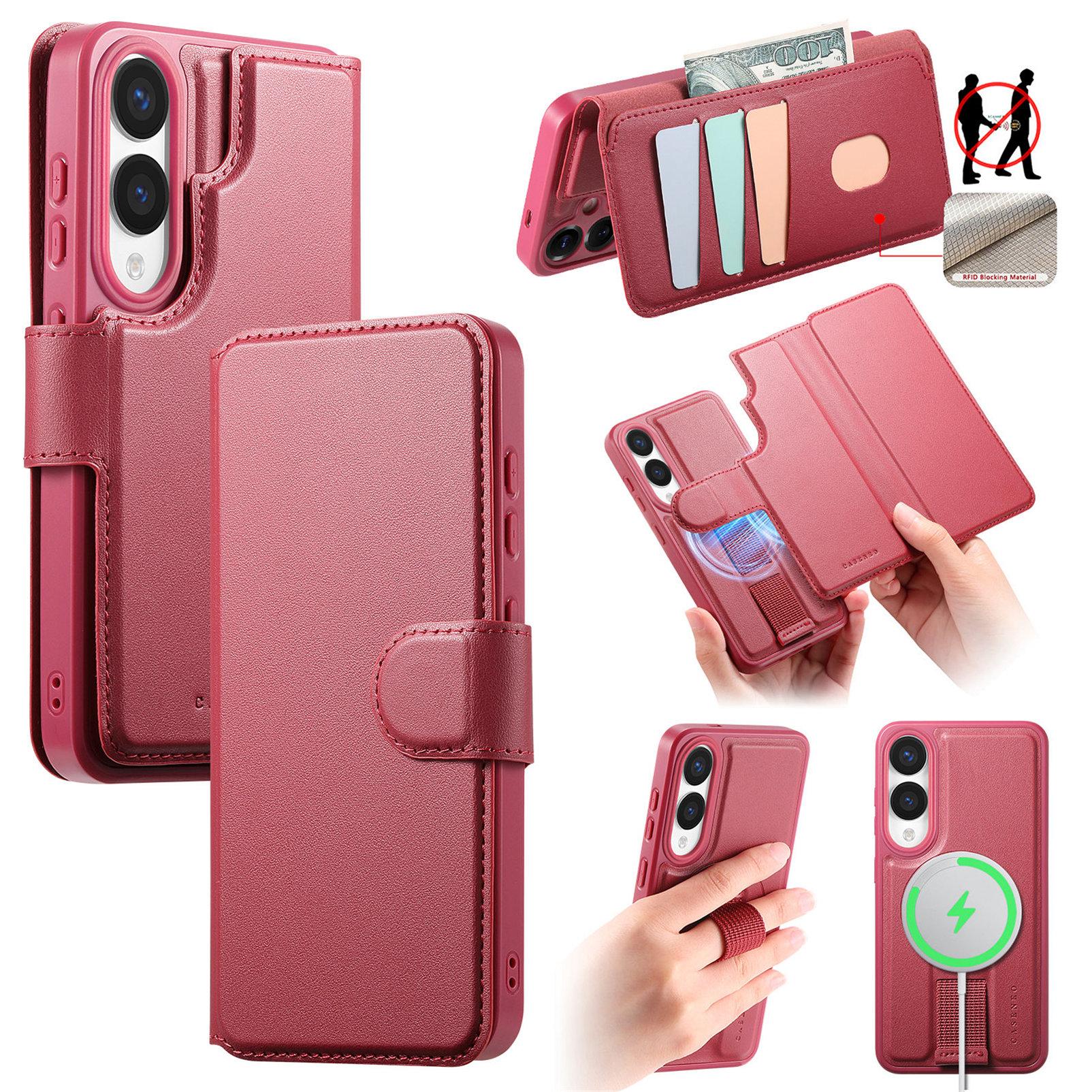 

For Samsung Galaxy S25 Edge Magnetic Case CASENEO RFID Blocking Wallet Detachable Leather Phone Cover with Wristband F