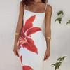 Spring Summer Fashion Women's White Base Red Floral Dress for European American Crossborder