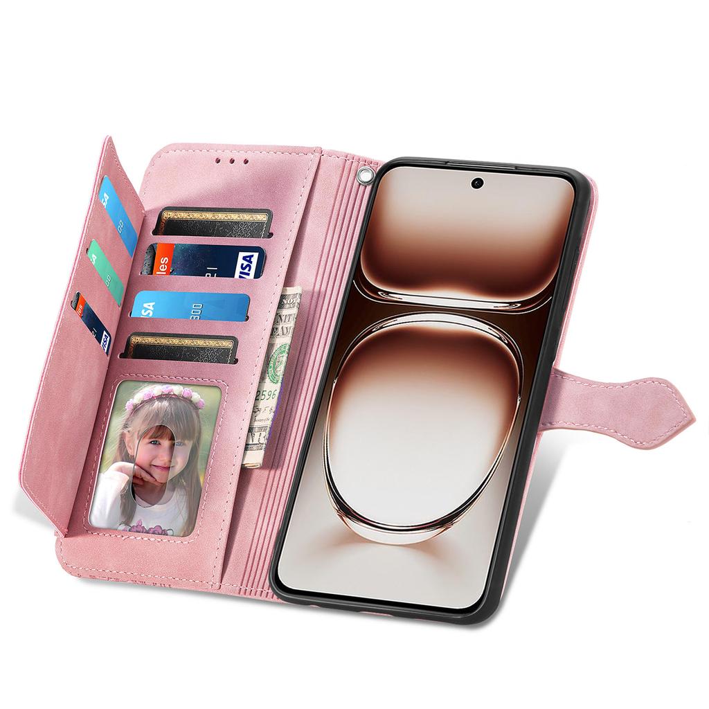For Oppo Reno12 F 5G Zipper Wallet Case with Strap Flower Imprint PU Leather Phone Cover