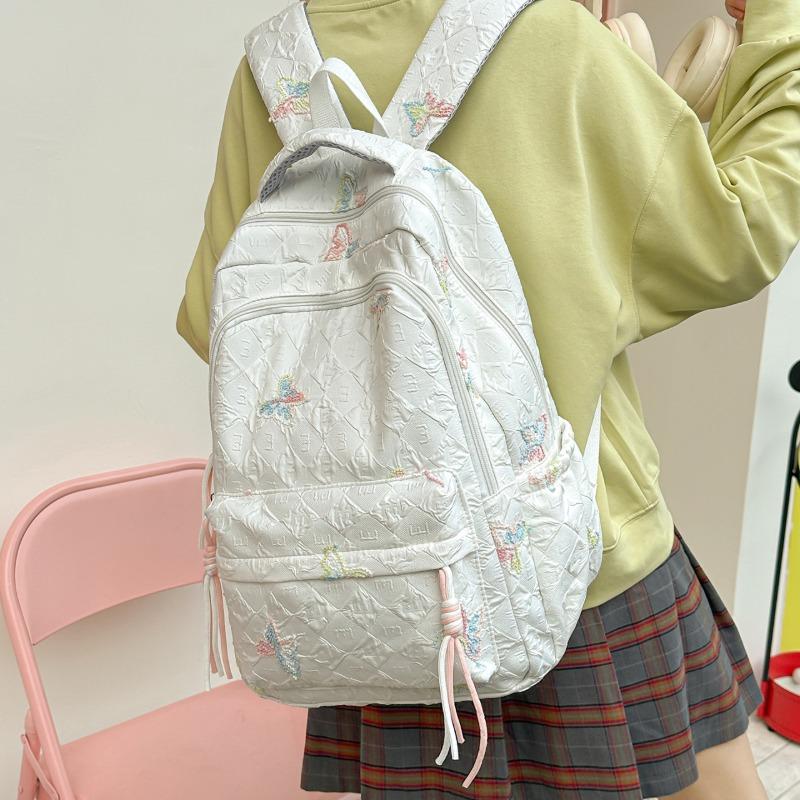 Butterfly Embroidery Backpack Casual Daily Bag Large Capacity School Bag for Students Commuters Minimalist Fashion Design with Tassel Details