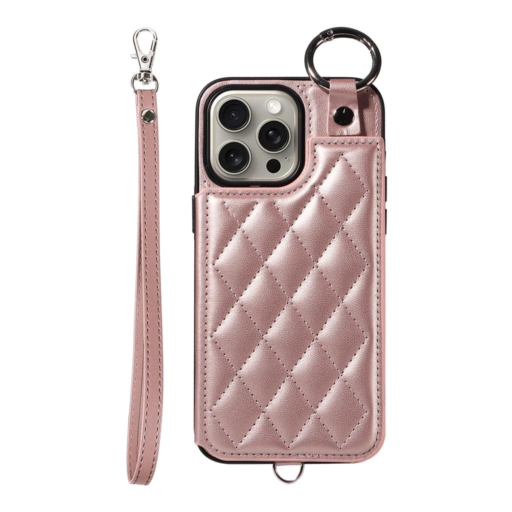 Porta Anelli Carte Slot Portafoglio Custodia in Pelle per iPhone 16 Pro Max 15 14 Plus 13 12 11 SE2022 Cinturino a Mano Tasca Borsa Custodia Profumata