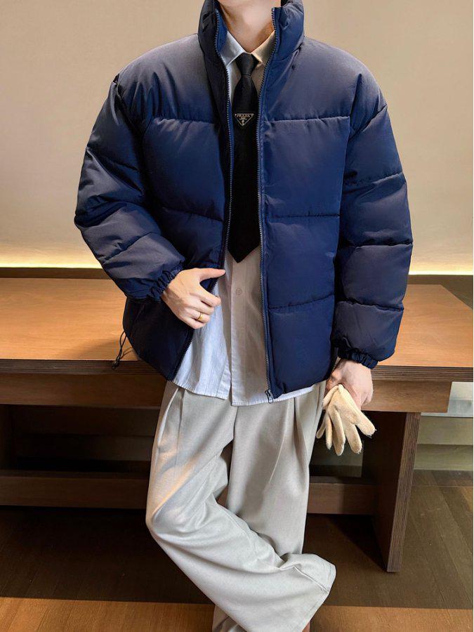 Herren Wintermantel aus Baumwolle: Einfarbig, trendiger koreanischer Stil, Hongkong-Mode, dicke, kurze Pufferjacke für hübsches Paar