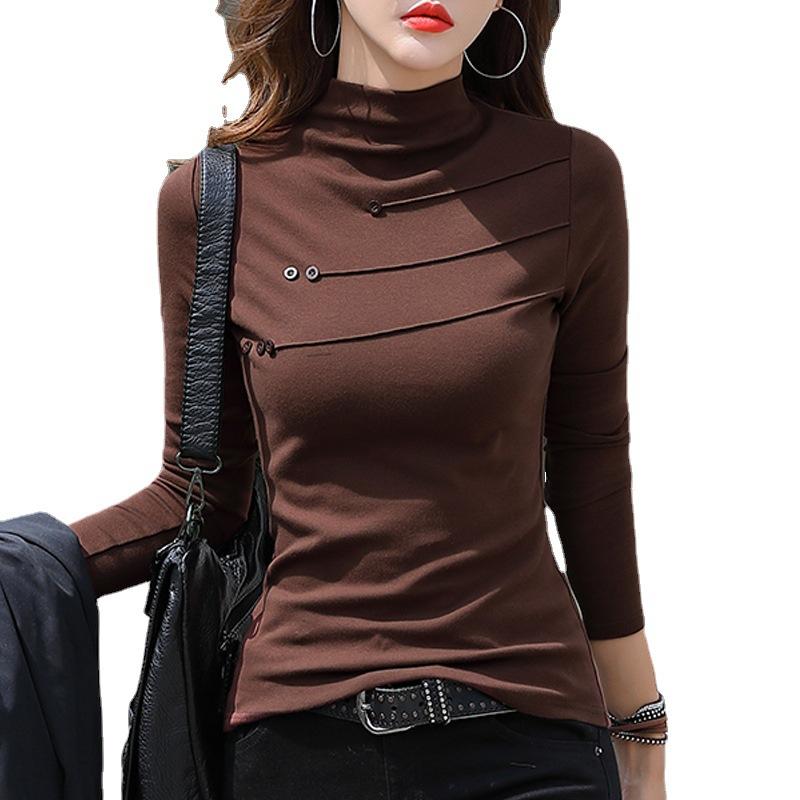 Thick Stylish Double-Sided Fleece Plus Size Women Top Spring Autumn New German Velvet Half Turtleneck Slim Fit Base Shirt