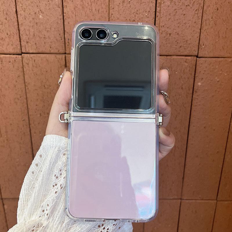 Pearl Crossbody Lanyard Transparent Case for Samsung Galaxy Z Flip6 5 5G Soft Silicone Phone Cover For Galaxy Z Flip 6 5 Wriststrap Chain Clear Cover