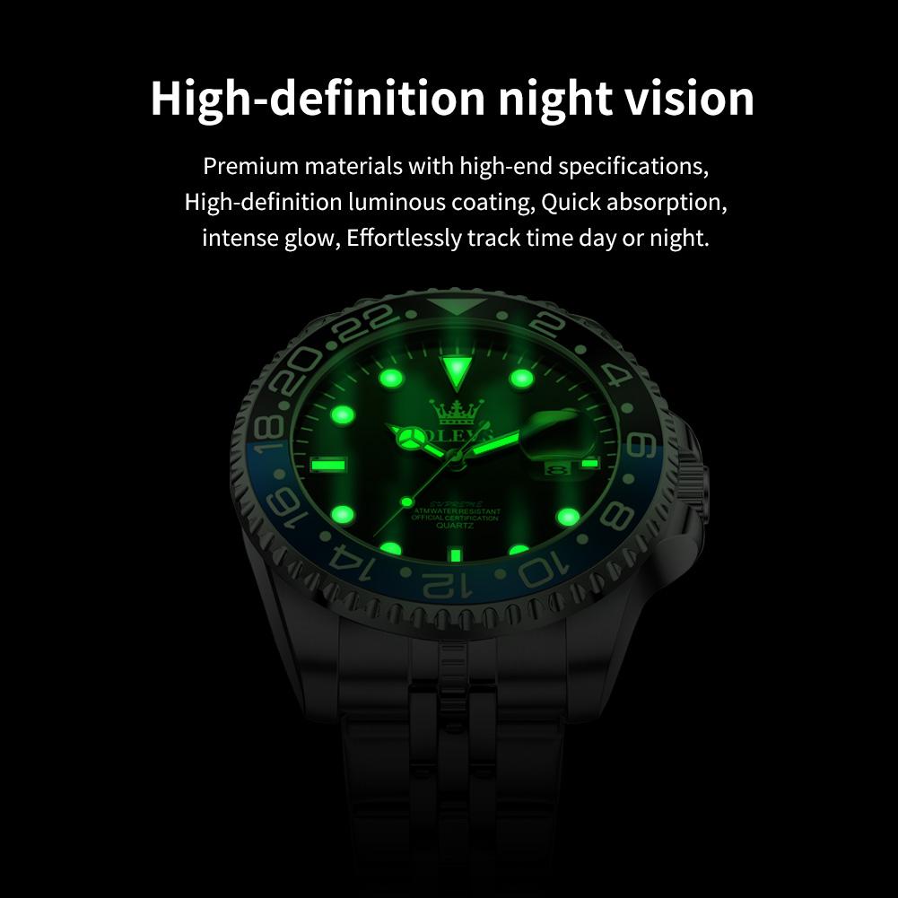 OLEVS Brand Red And Blue Bezel Man Watches Luxury Sporty Wristwatches for Men Quartz Stainless Steel Band Clock Luminous Hands