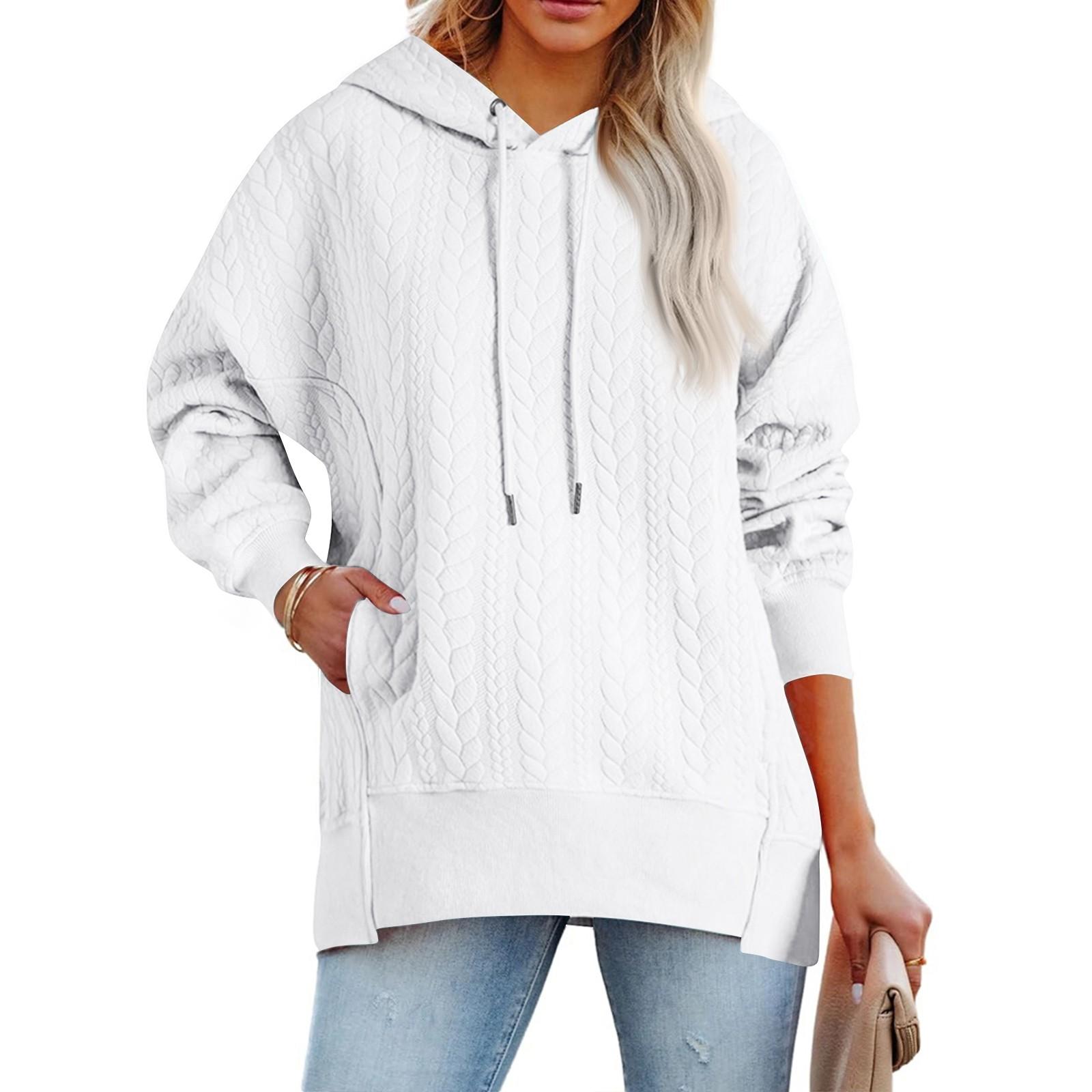 

Женская модная однотонная повседневная толстовка с длинными рукавами и карманом XXL белый