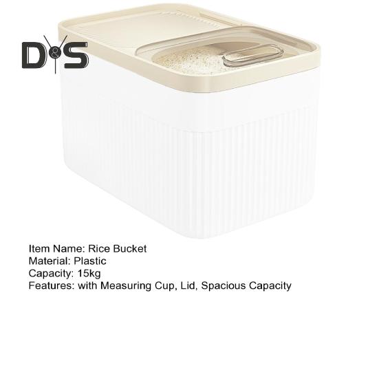 15kg Rice Bucket with Measuring Cup Transparent Cover Food Grade Plastic Sealed Pet Food Storage Container
