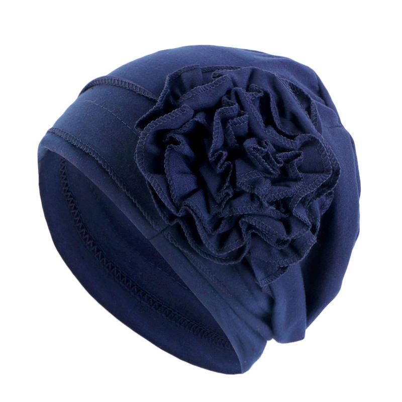 New Elegant Women Solid Color Flower Cuffed Turban Hat Soft Cancer Chemo Head Scarf Hats Beanie Cap Elastic Covers Wraps