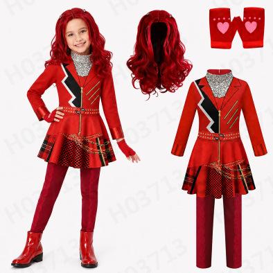 2026 New Hot Descendants Red Kids Dress Set Halloween Stage Performance Costume