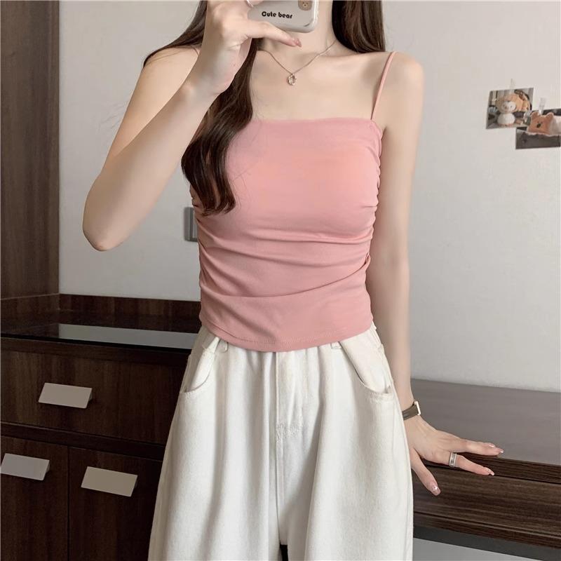 

Plus Size White Spaghetti Strap Tank Top with Chest Pads - Summer Inner & Outer Wear for Women One Size [Suits 75-140 Jin] розовый