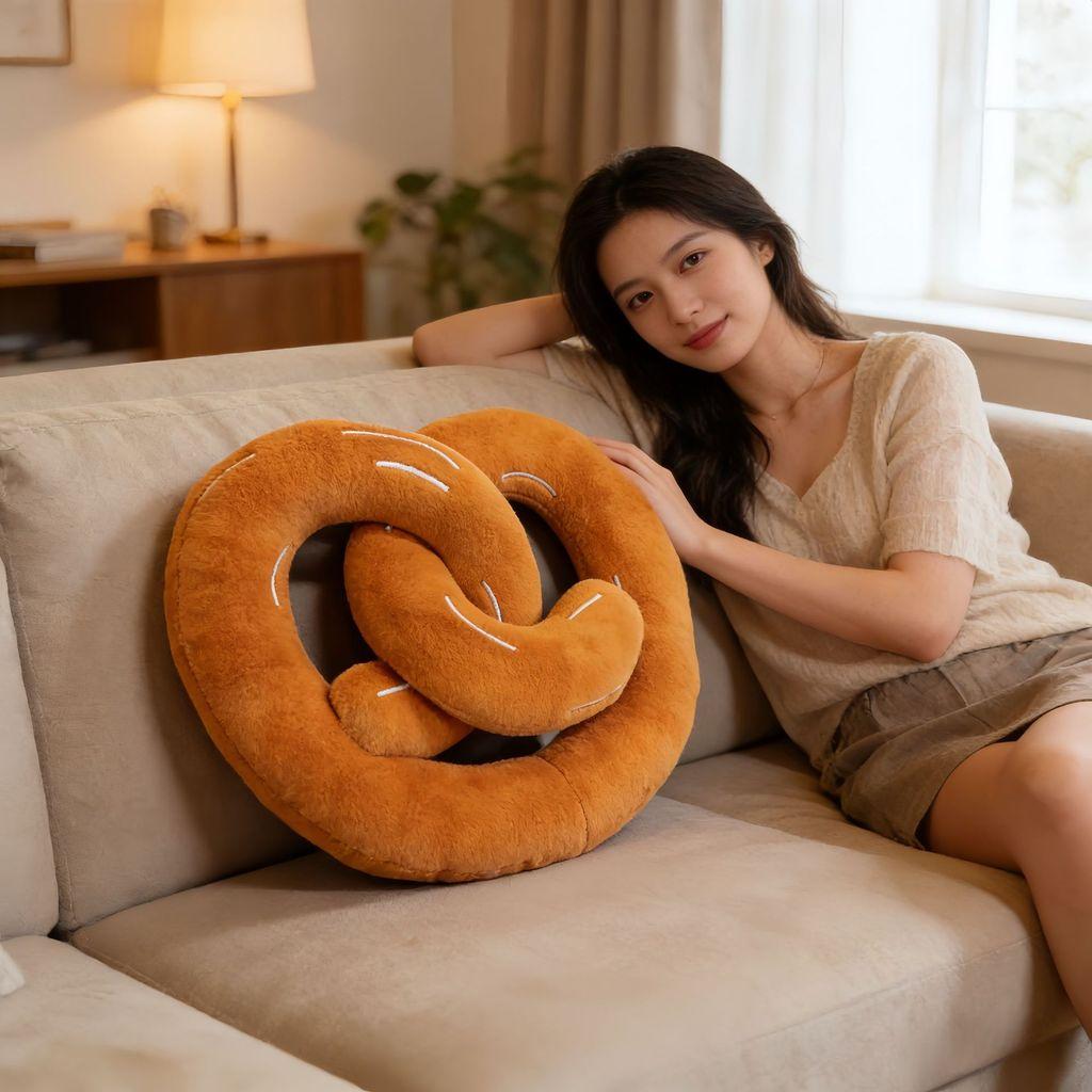 Cowhorn Bun Cartoon Cushion With Plush Outer For Living Room Decor