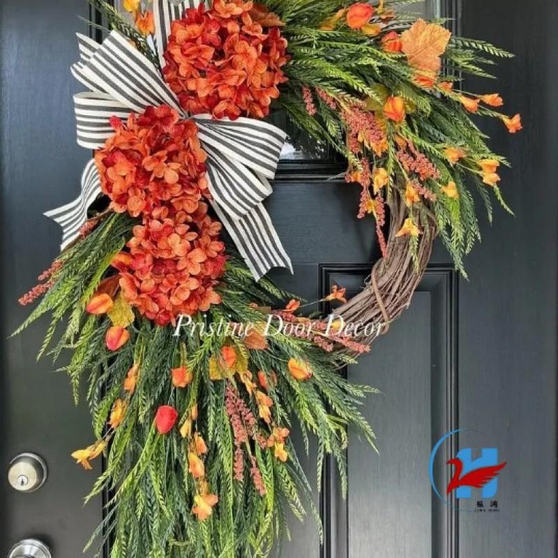 Rustic Hydrangea Wreath Wall Hanging Decor Farmhouse Home Door Or Window With Bow Accent