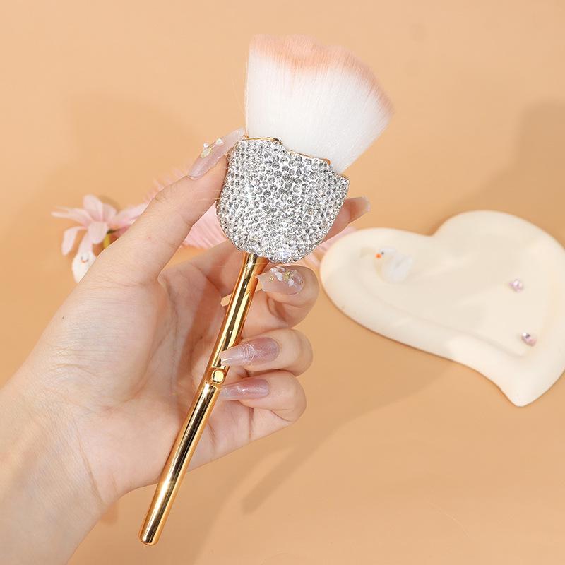 

Diamond-Studded Rose Flower Makeup Brush: Large Powder, Blush, and Setting Brush