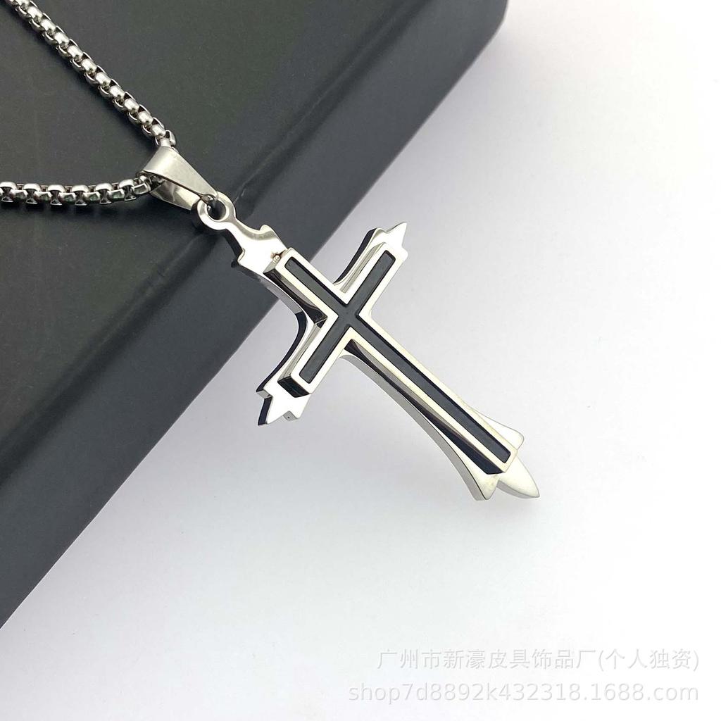 Hip Hop Vintage Double Pendant Street Necklace Sweater Chain Personalized Titanium Steel Jewelry