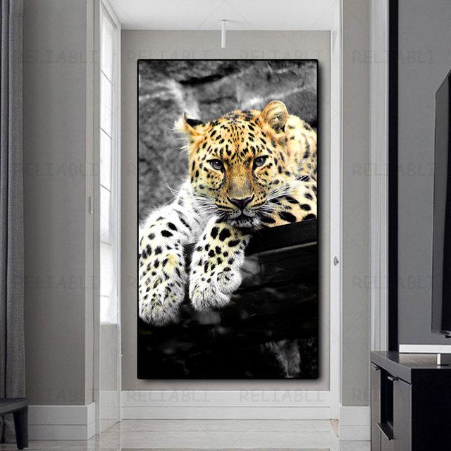

Леопардовая живопись на холсте, постеры и принты с изображением большого кота, настенная картина с изображением животных, ручная печать, настенное искусство для декора гостиной, прихожей 50cm×150cm NoFrame