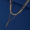 Cazador Geometric Circle Pendant Double Layer Necklace Stainless Steel Long Chain Necklaces for Women Birthday Gifts Jewelry