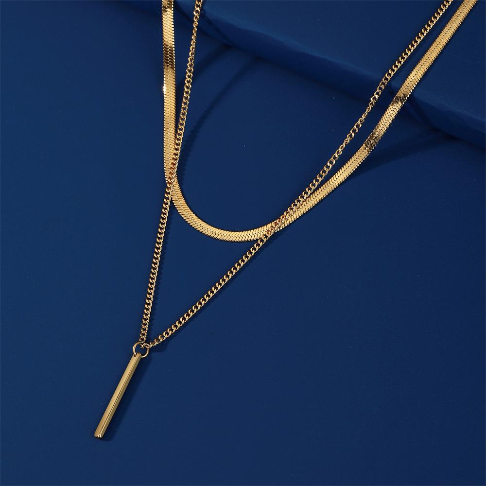 Cazador Geometric Circle Pendant Double Layer Necklace Stainless Steel Long Chain Necklaces for Women Birthday Gifts Jewelry
