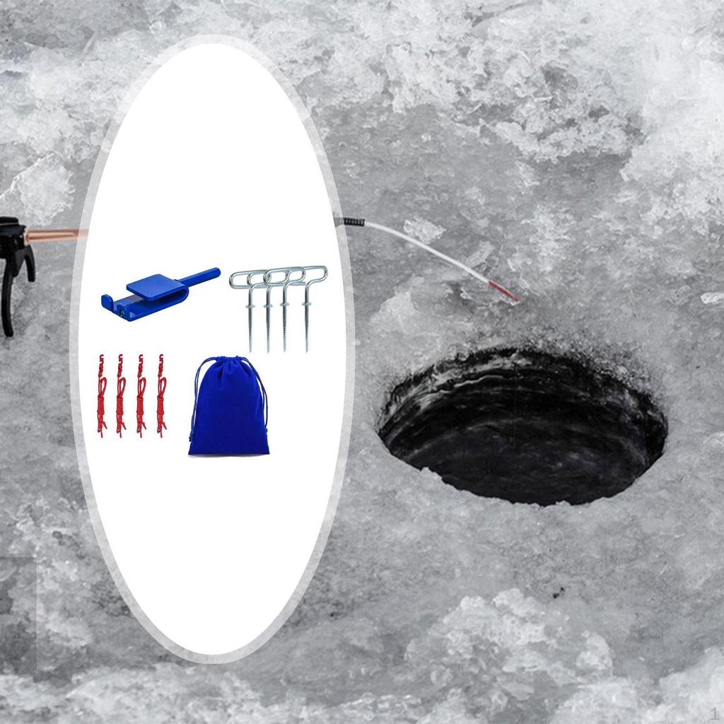 Ice Fishing Anchor Tool with 4Pcs Stake Nail Sturdy Tent Fixing Ropes for Setting up