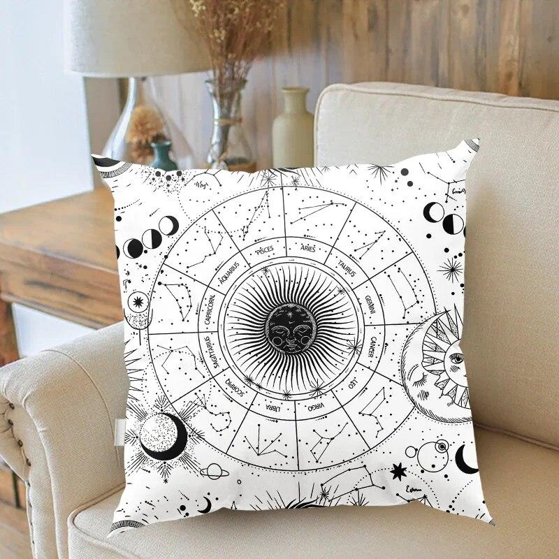 Tarot card Sun Moon Star black and white pillowcase mysterious divination decoration sofa Chair Home  cushion cover