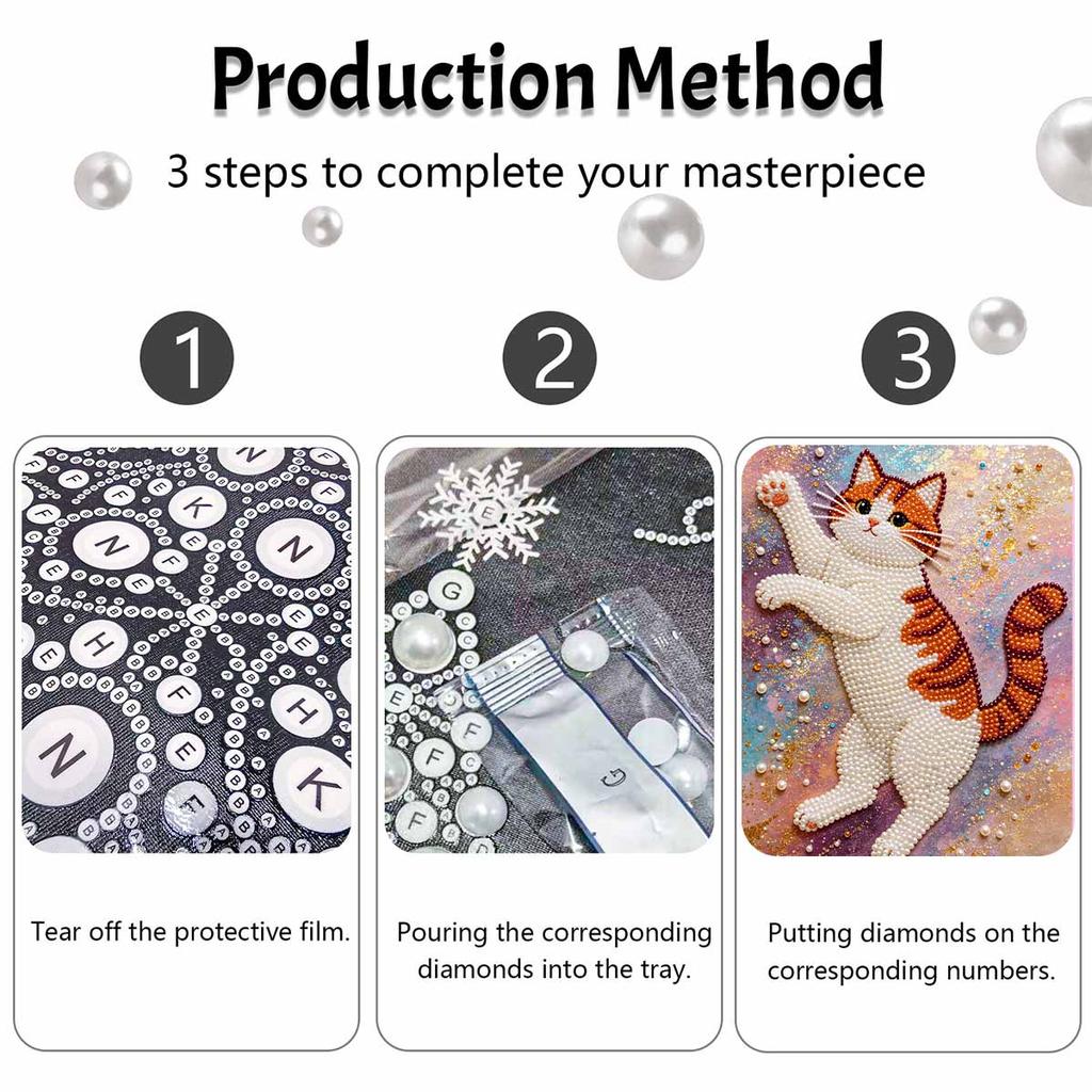 DIY Pearl Bead Art Canvas Cat Pattern Frameless Creative Craft Painting Kit for Relaxing Home Wall Decoration