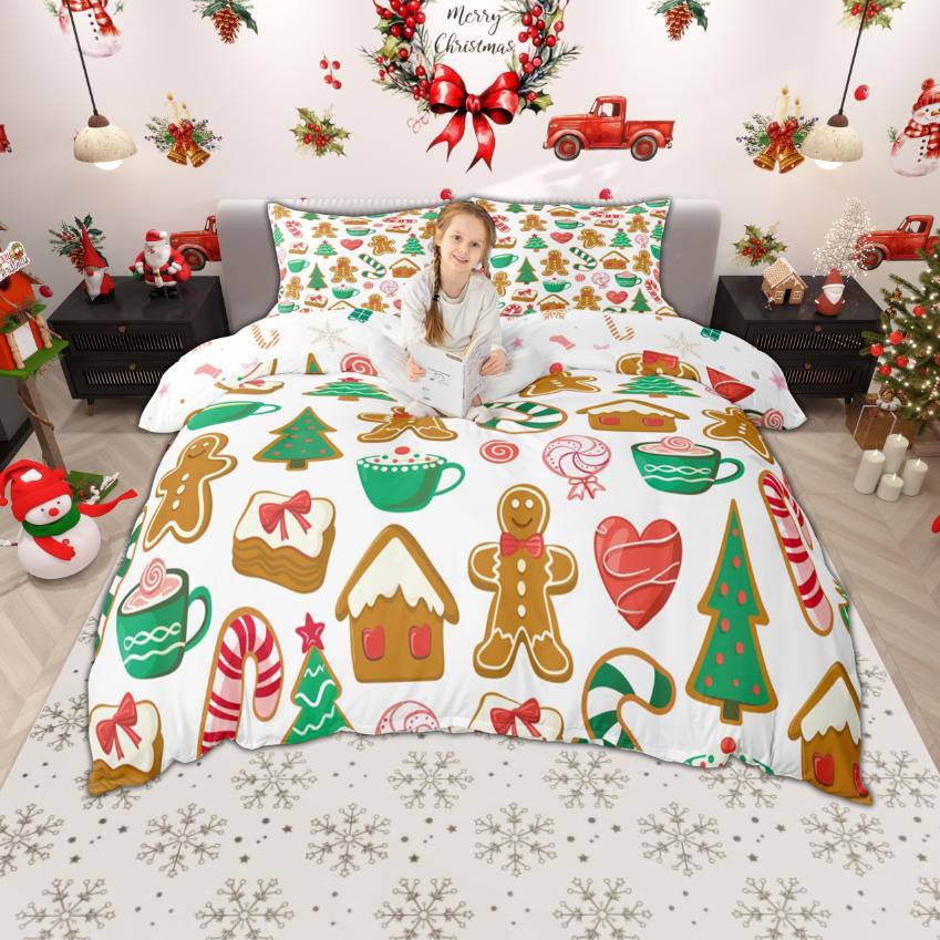 Homewish Cartoon Snowman Duvet Cover Set for Kids Children, Merry Christmas Xmas Bedding Set, Gingerbread Nutcracker Quilt Cover