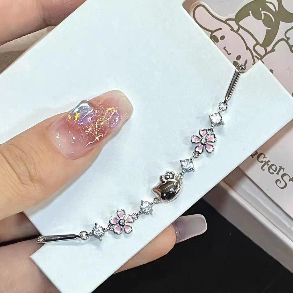 Hello Kitty Třešňový květ 3D Náramek pro ženy - Lehký luxusní sladký kočičí ruční doplněk