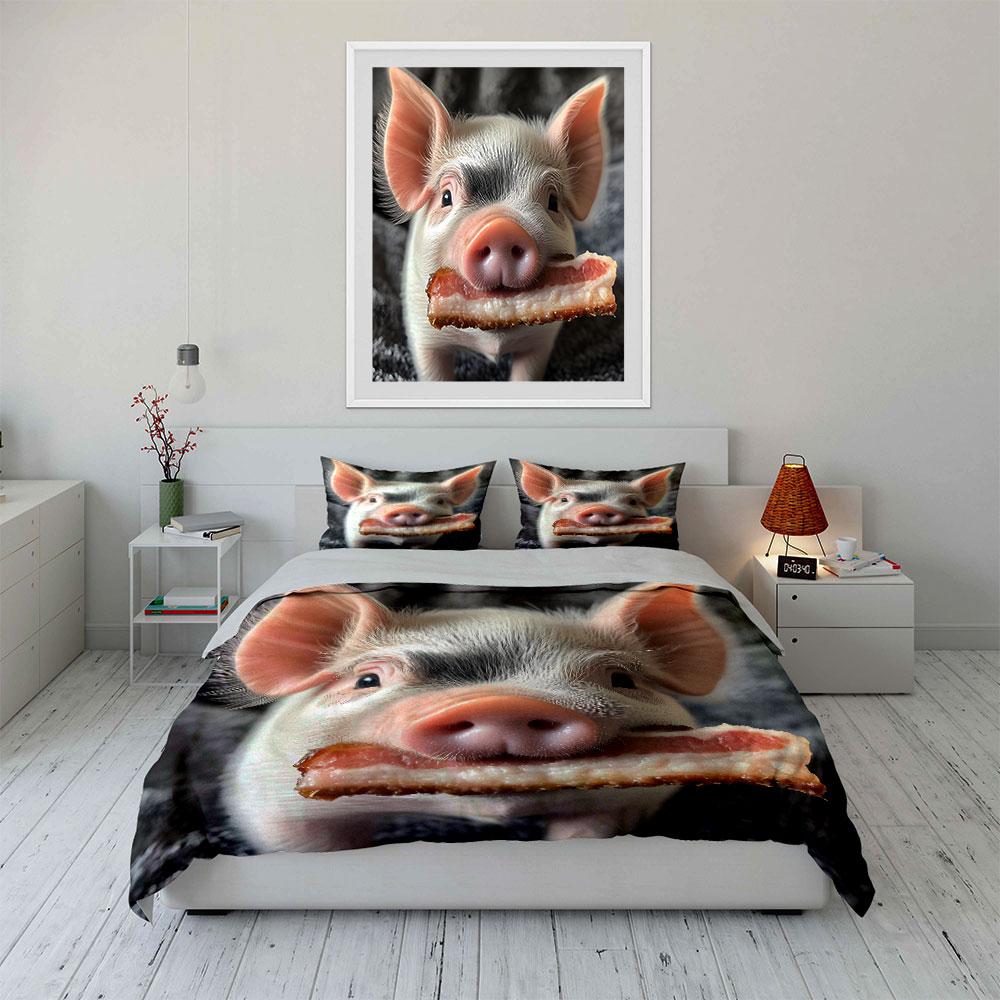 Piglet Holding Bacon Printed Duvet Cover Set1 Duvet Cover+2 Pillowcasemulti Size Bedroom Bedding Decor Machine Washable