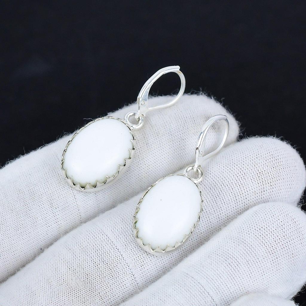 Natural White Coral Gemstone 925 Sterling Silver Earring, Boho Silver Jewelry Dangle Earrings, Gifts For Birthday Gifts For Her