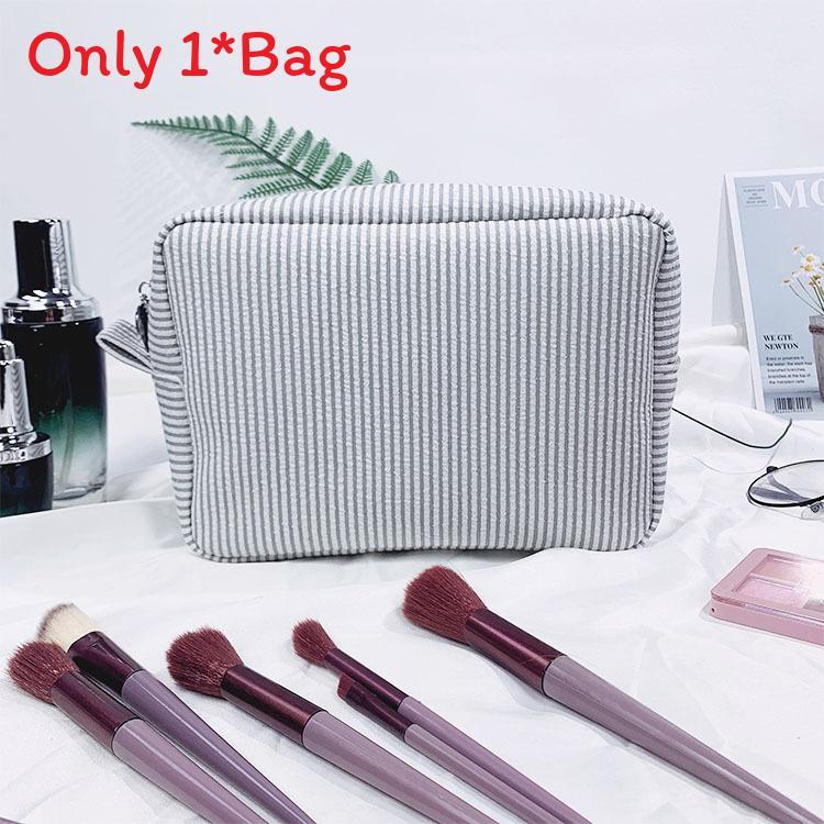 Vintage American Cotton Makeup Bag With Striped Pattern For Travel And Daily Use
