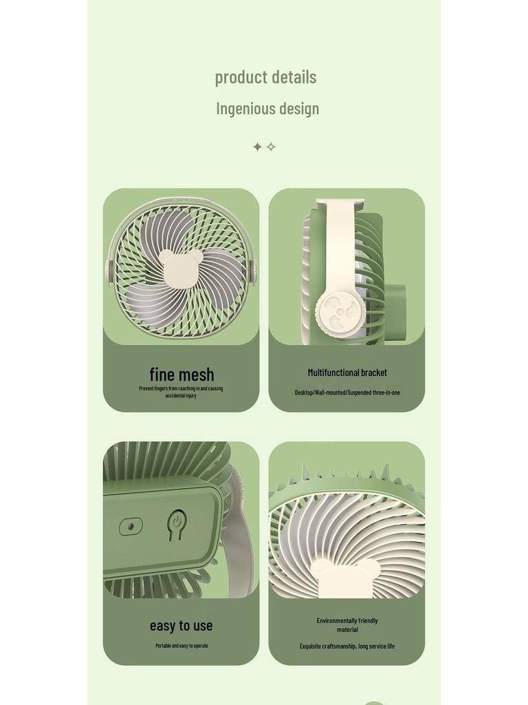 Portable USB Clip-On Silent Fan for Desktop, Dorm, Stroller, and Wall Mount