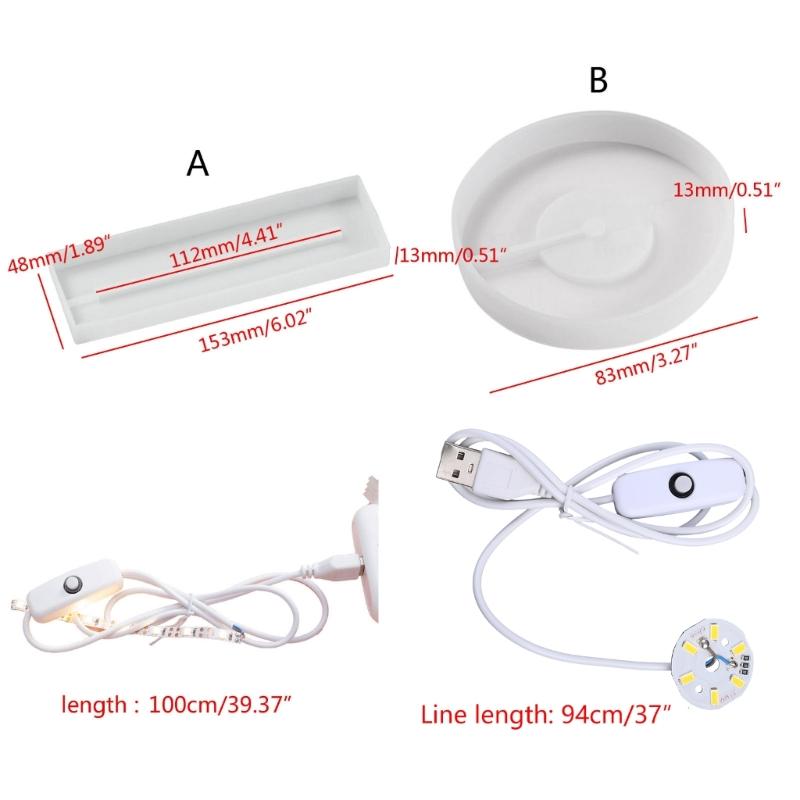Silicone Mold with LED Light Set for Resin Crafts DIY LED Lights Display Base Round Square Lighted Stand for Crystal Art