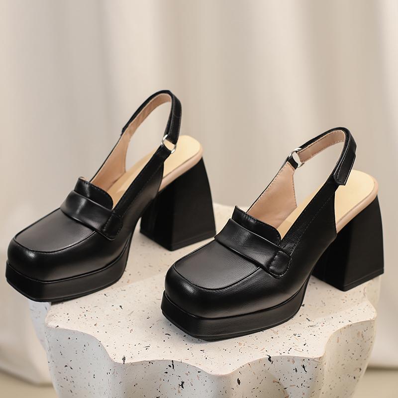 Women's high-heeled sandals spring and summer new waterproof table thick heel large size solid color bag head sandals