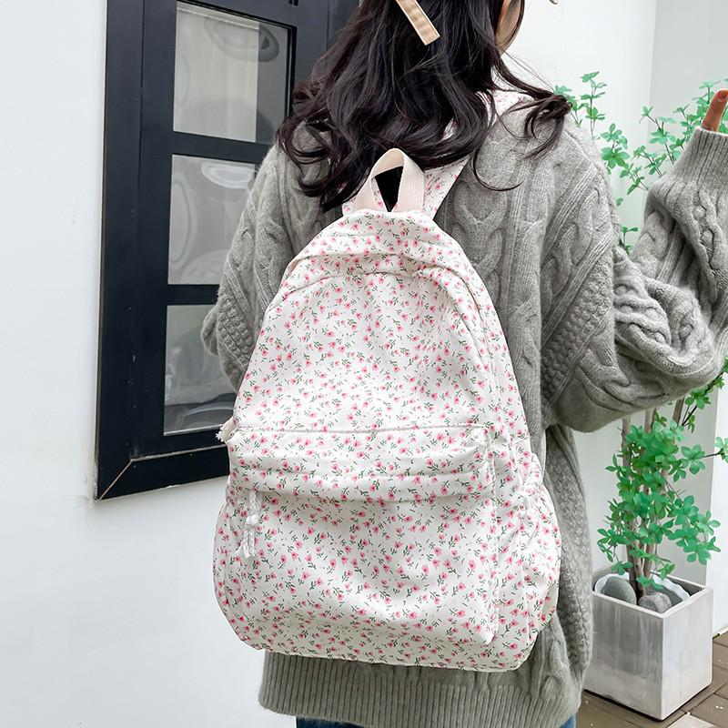 Rucksack im japanischen Stil mit Blumenmuster für Damen - Harajuku-Print, doppelte Schultergurte, koreanische Version, geeignet für Mittelschülerinnen