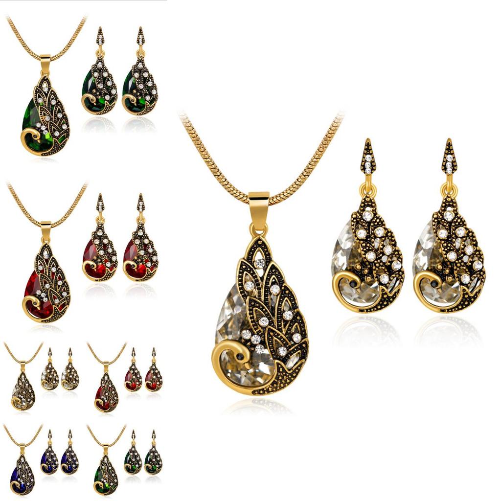 Stunning Waterdrop Blue Zircon Peacock Necklace And Earring Set Perfect For Holiday Celebrations