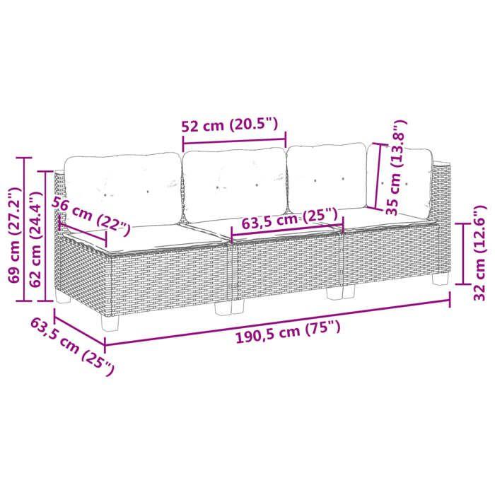 VidaXL Canapé de jardin avec coussins 3 places beige résine tressée, canapé d'extérieur, siège de jardin, canapé de jardin 365922