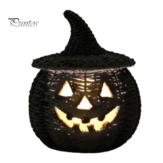 Black Braided Halloween Prop Handwoven Pumpkin Basket with Witch Hat Lid, Rustic Wicker Trick Fall Housewarming Gifts or Treat Bucket for Indoor