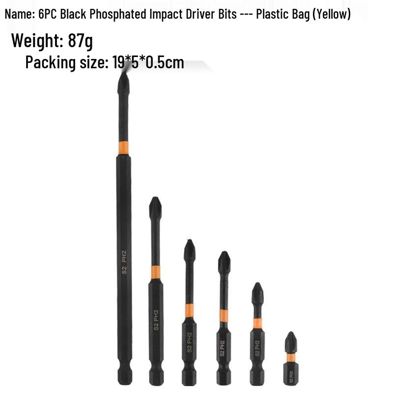 Hex Shank PH2 Phillips Screwdriver Bit, S2 Alloy Steel, Phosphated, for Electric Screwdriver Impact Driver.